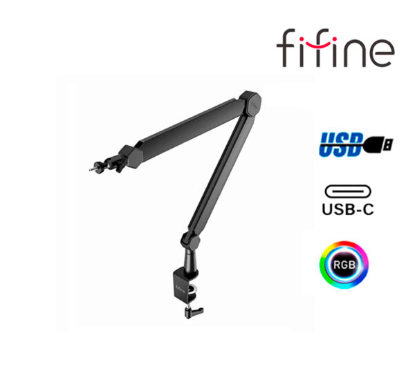 MICROFONO FIFINE A8T BLACK AMPLIGAME  SOPORTE BRAZO RGB CONDENSADOR - Imagen 3