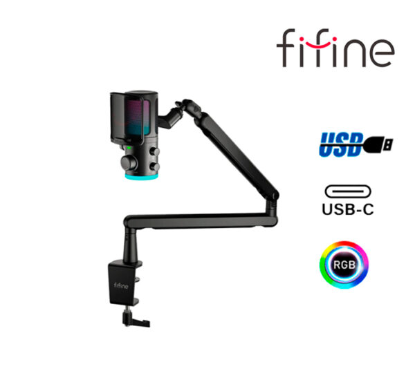 MICRÓFONO FIFINE TAM6 BLACK CONDENSADOR BRAZO RGB USB TIPO C-USB A