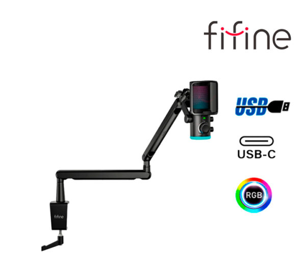 MICRÓFONO FIFINE TAM6 BLACK CONDENSADOR BRAZO RGB USB TIPO C-USB A - Imagen 3