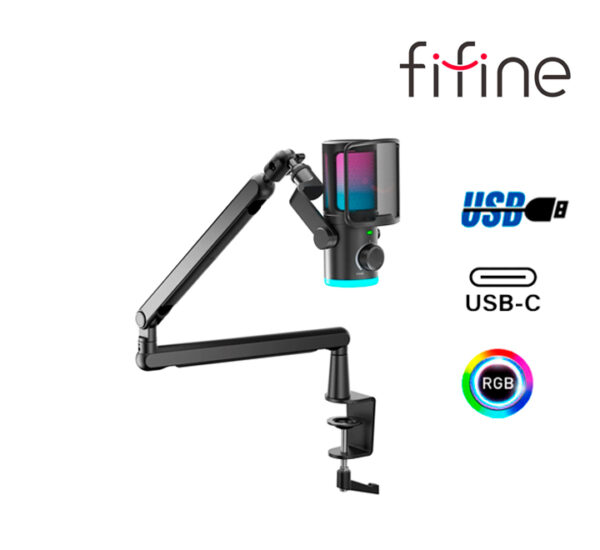 MICRÓFONO FIFINE TAM6 BLACK CONDENSADOR BRAZO RGB USB TIPO C-USB A - Imagen 2