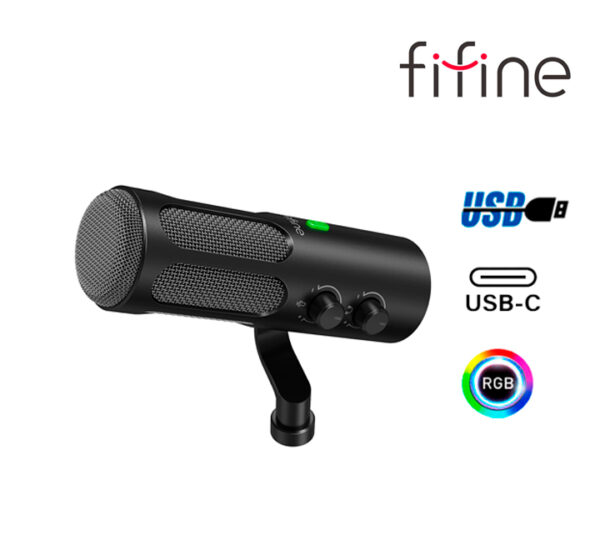 MICROFONO FIFINE TANK3 BLACK DINÁMICO CONEXIÓN USB/XLR FILTRO ANTIPOP USB TIPO C
